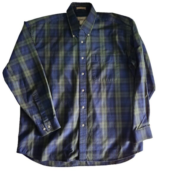 Khakis by Arrow Plaid Shirt Men's Large XL Long Sleeve Button Up Blue & Green - Picture 2 of 5